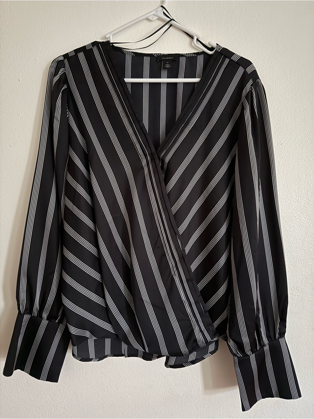 Halogen Black and White Striped Wrap Blouse